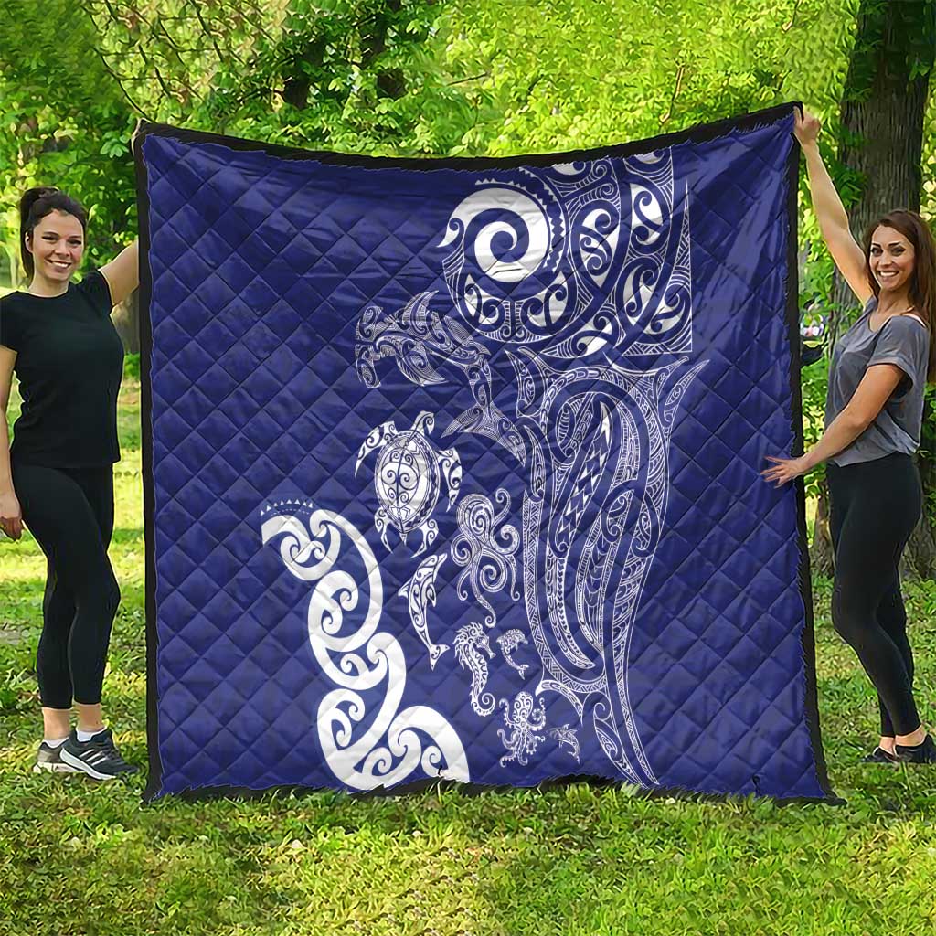 New Zealand Sea Animals with Maori Tribal Tattoo Quilt Blue Color LT03 - Polynesian Pride