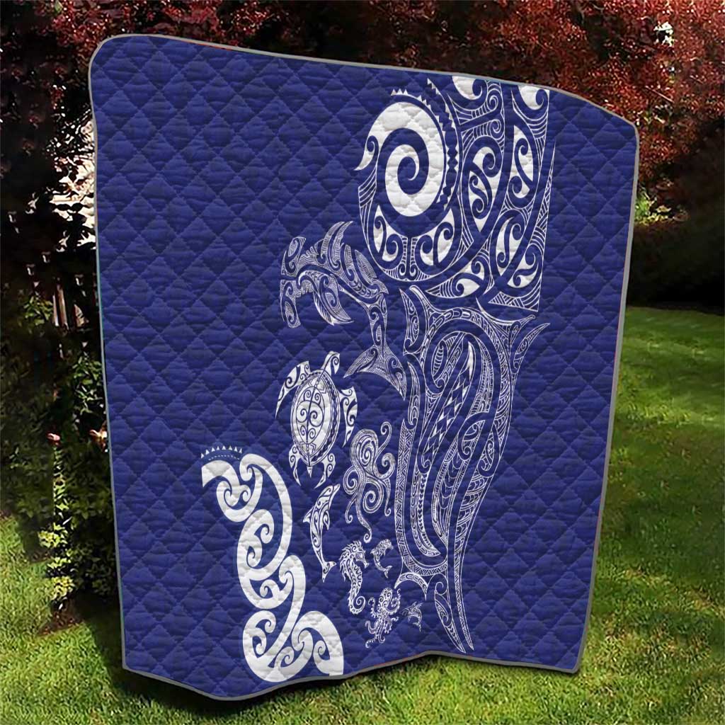 New Zealand Sea Animals with Maori Tribal Tattoo Quilt Blue Color LT03 - Polynesian Pride