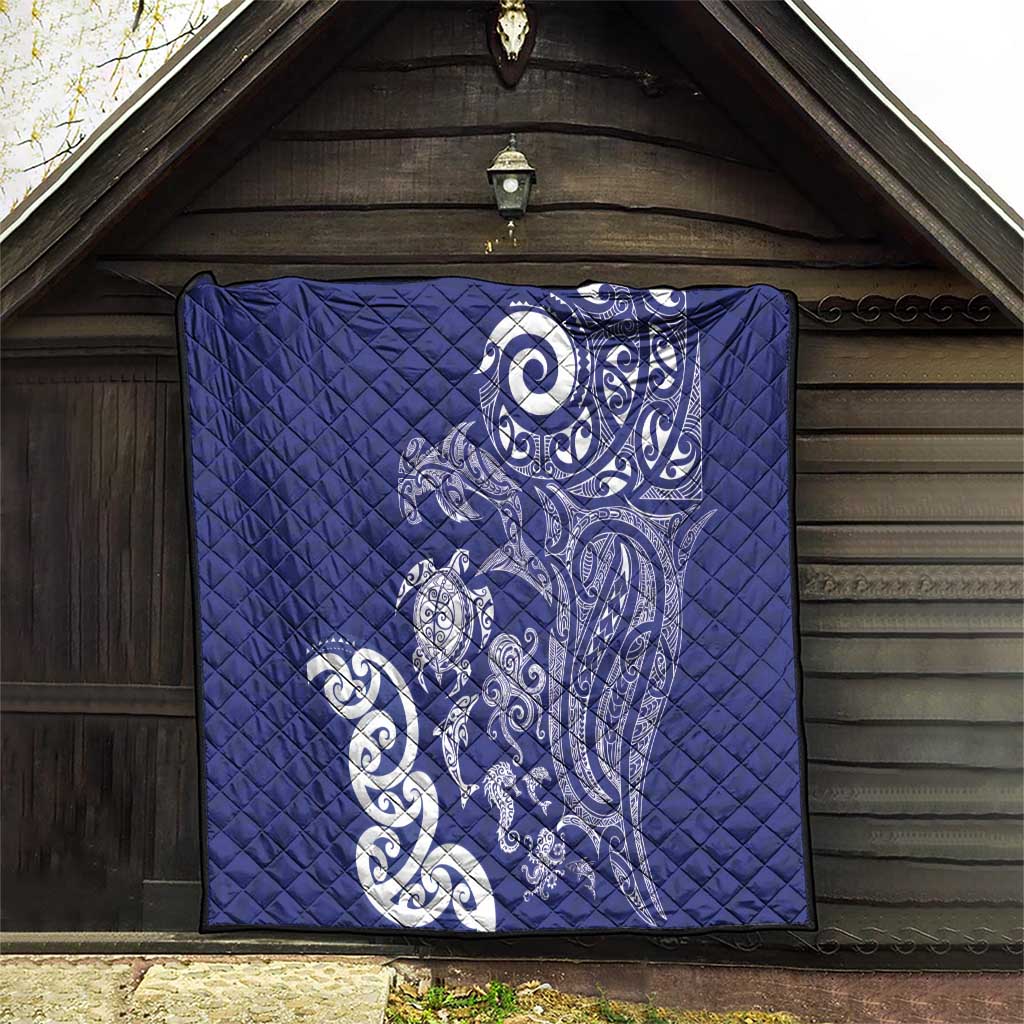 New Zealand Sea Animals with Maori Tribal Tattoo Quilt Blue Color LT03 - Polynesian Pride