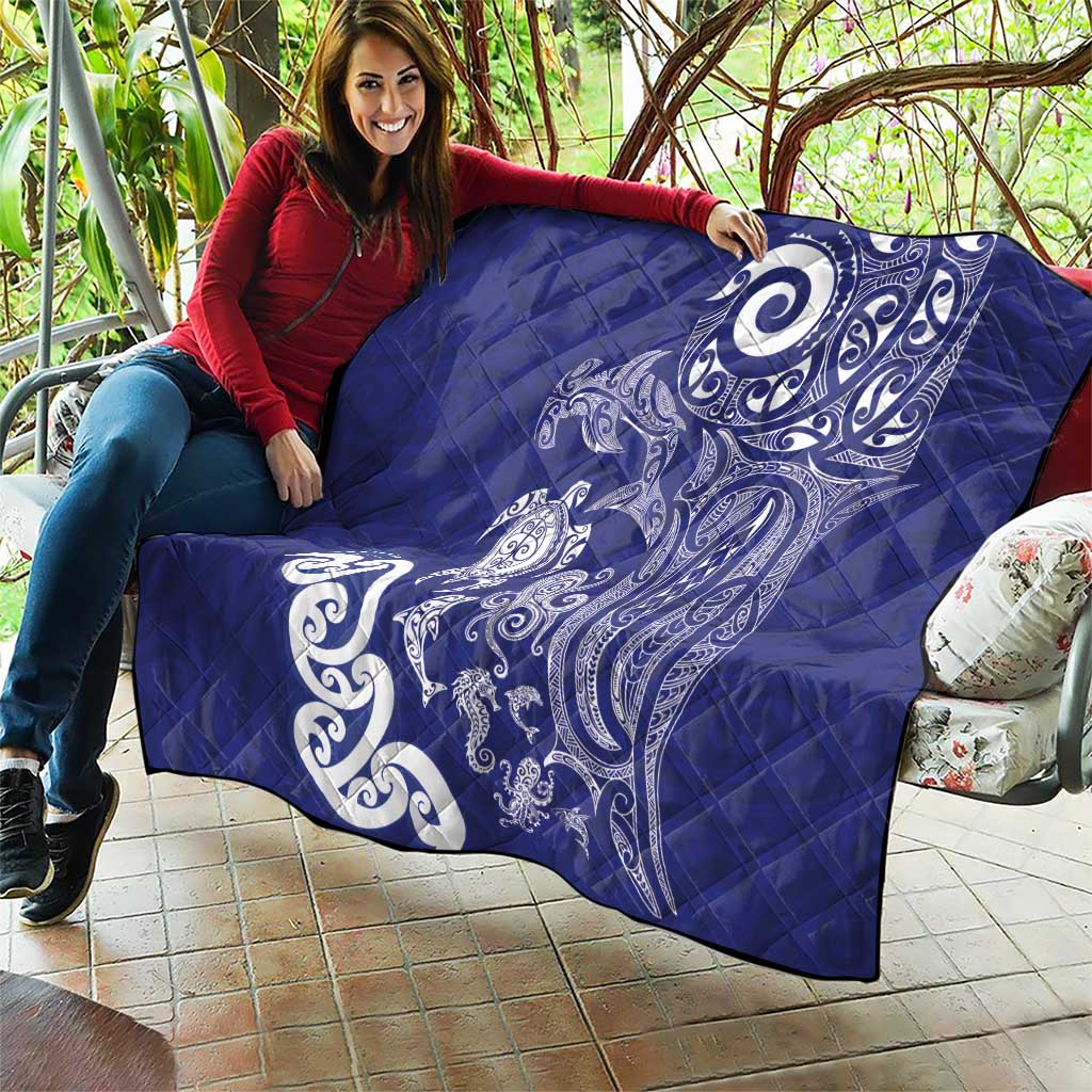 New Zealand Sea Animals with Maori Tribal Tattoo Quilt Blue Color LT03 - Polynesian Pride