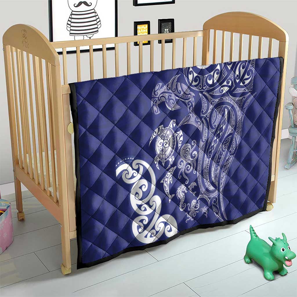 New Zealand Sea Animals with Maori Tribal Tattoo Quilt Blue Color LT03 - Polynesian Pride