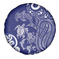 New Zealand Sea Animals with Maori Tribal Tattoo Spare Tire Cover Blue Color