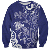 New Zealand Sea Animals with Maori Tribal Tattoo Sweatshirt Blue Color