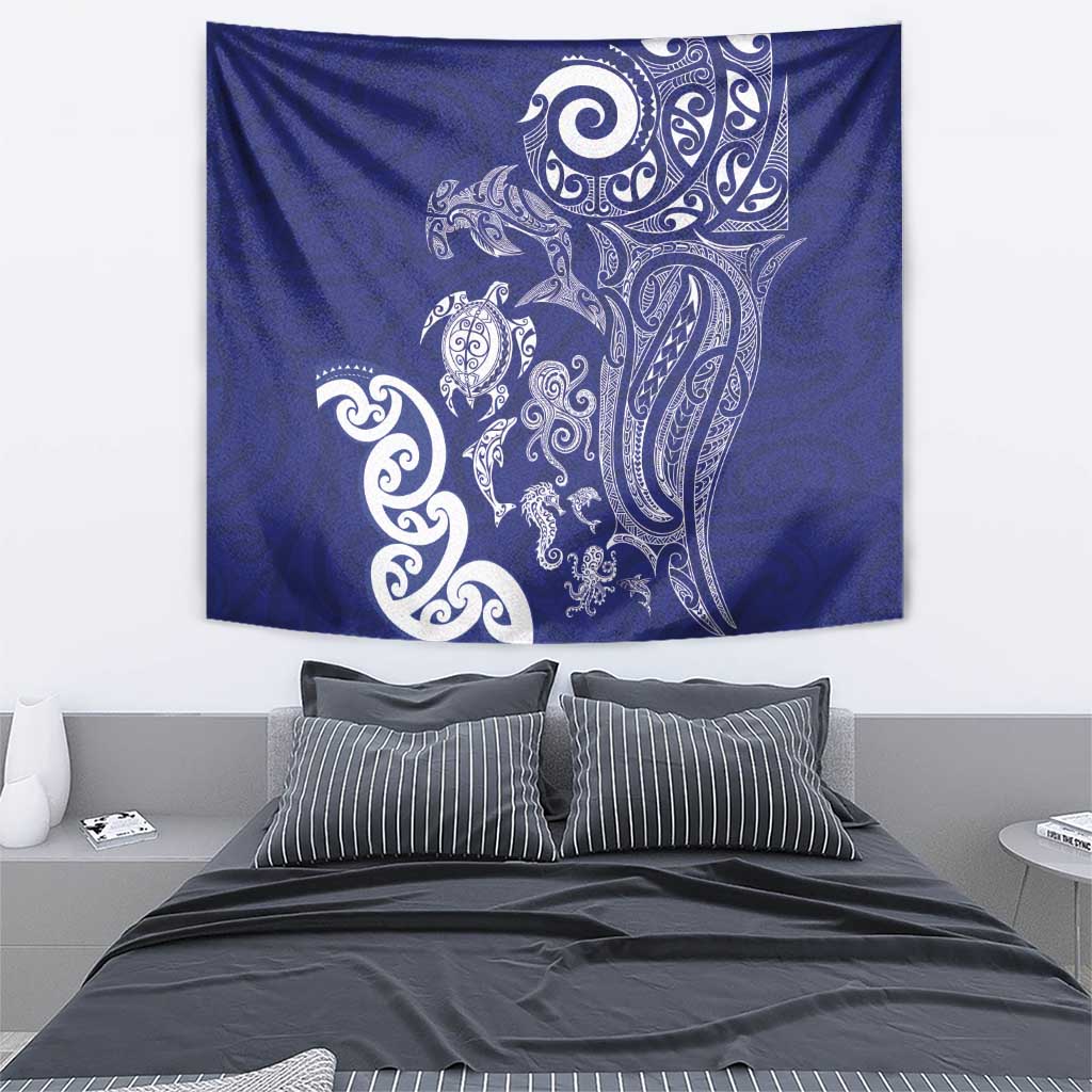 New Zealand Sea Animals with Maori Tribal Tattoo Tapestry Blue Color LT03 - Polynesian Pride