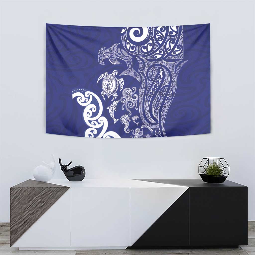 New Zealand Sea Animals with Maori Tribal Tattoo Tapestry Blue Color LT03 - Polynesian Pride