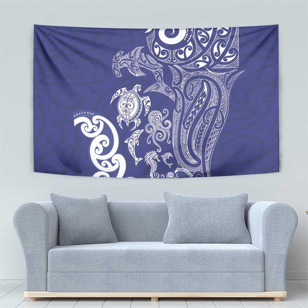 New Zealand Sea Animals with Maori Tribal Tattoo Tapestry Blue Color LT03 - Polynesian Pride