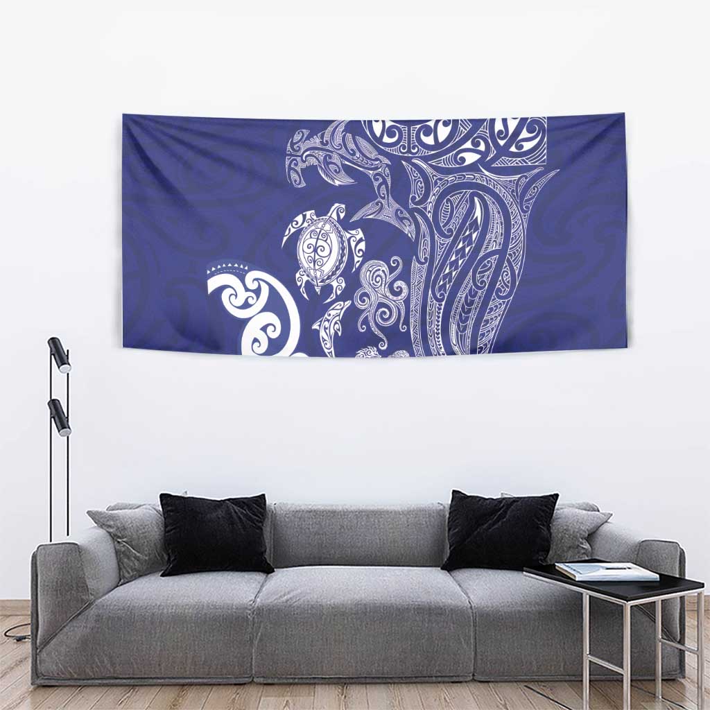 New Zealand Sea Animals with Maori Tribal Tattoo Tapestry Blue Color LT03 - Polynesian Pride