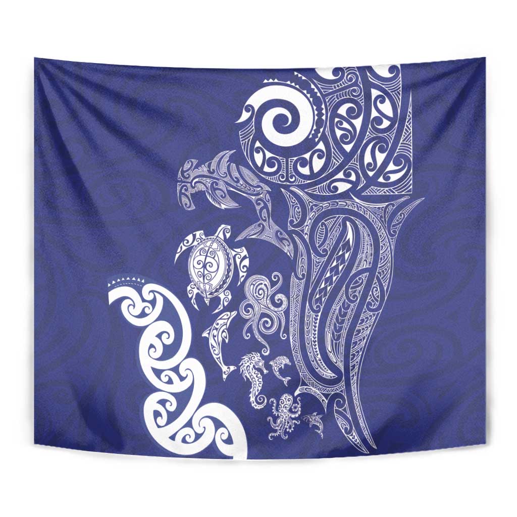 New Zealand Sea Animals with Maori Tribal Tattoo Tapestry Blue Color LT03 - Polynesian Pride