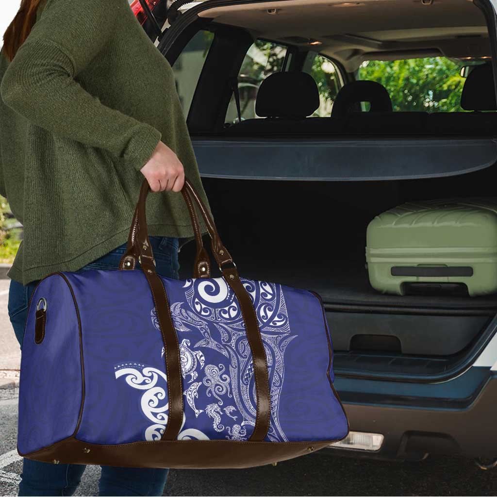 New Zealand Sea Animals with Maori Tribal Tattoo Travel Bag Blue Color