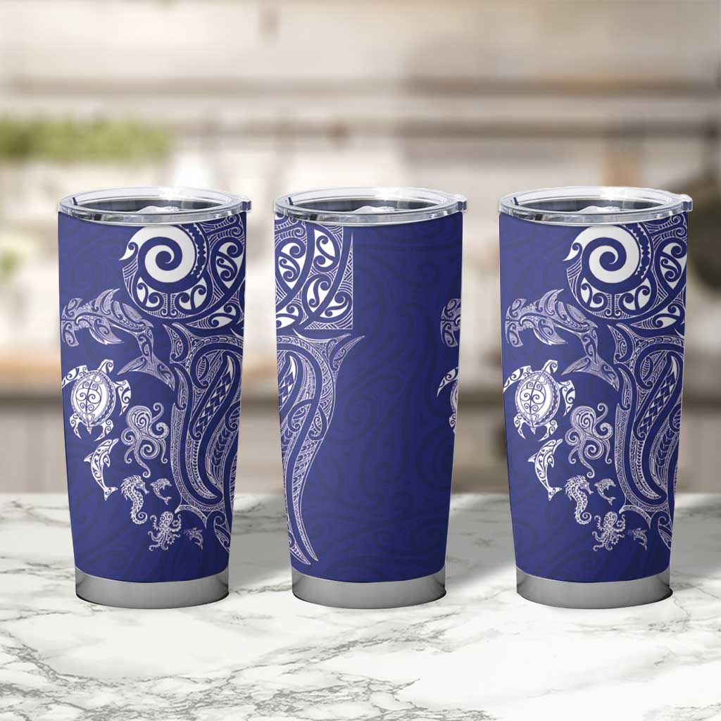 New Zealand Sea Animals with Maori Tribal Tattoo Tumbler Cup Blue Color