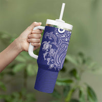 New Zealand Sea Animals with Maori Tribal Tattoo Tumbler With Handle Blue Color
