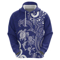 New Zealand Sea Animals with Maori Tribal Tattoo Zip Hoodie Blue Color