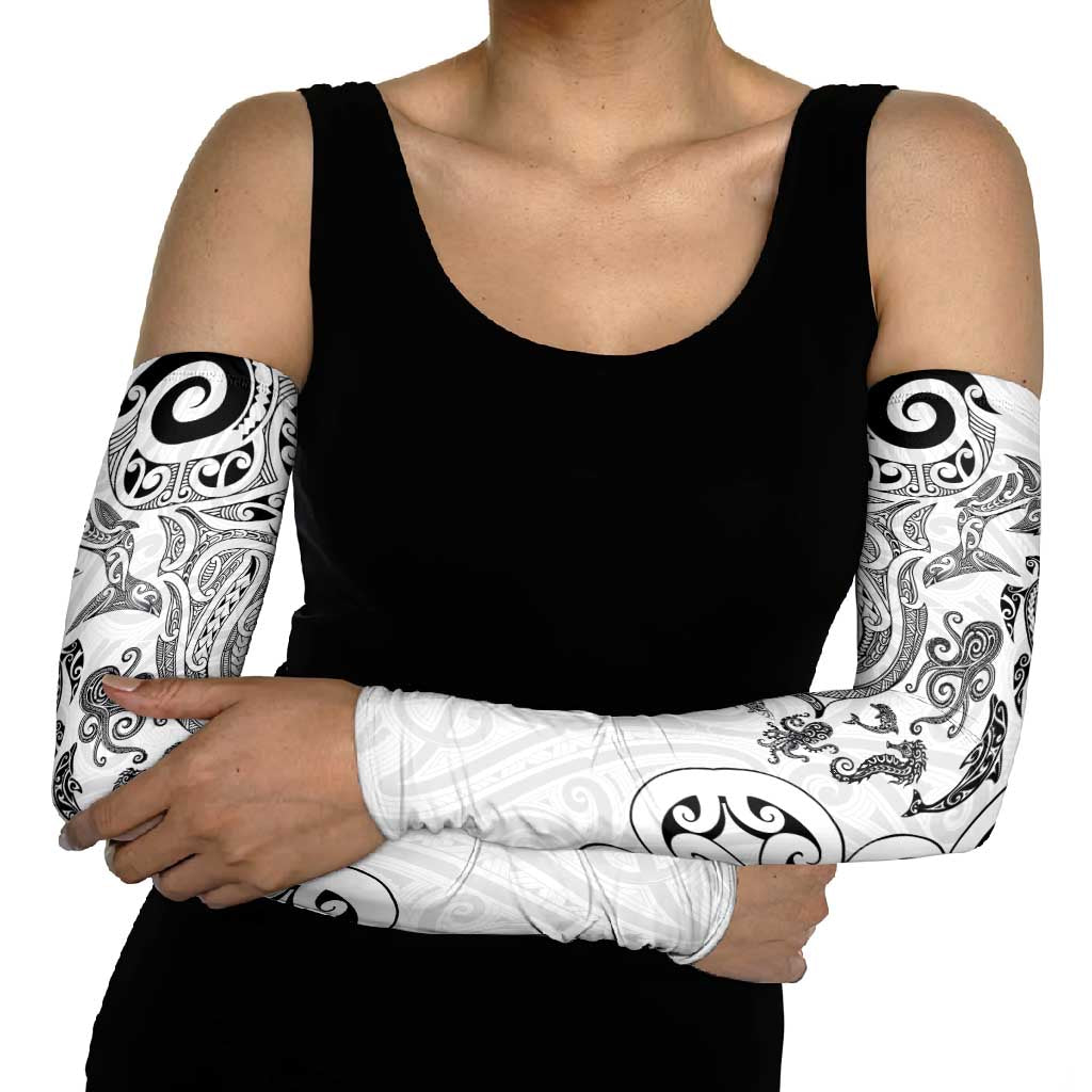 New Zealand Sea Animals with Maori Tribal Tattoo Arm Sleeves White Color LT03 - Polynesian Pride