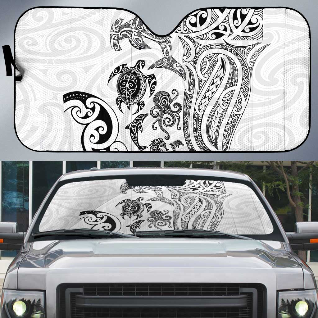 New Zealand Sea Animals with Maori Tribal Tattoo Auto Sun Shade White Color LT03 White - Polynesian Pride