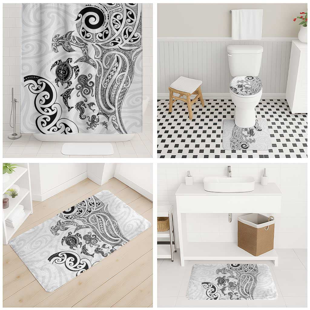 New Zealand Sea Animals with Maori Tribal Tattoo Bathroom Set White Color