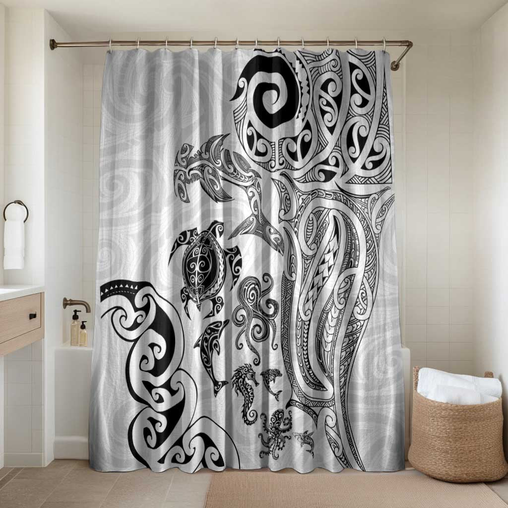 New Zealand Sea Animals with Maori Tribal Tattoo Bathroom Set White Color