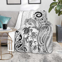New Zealand Sea Animals with Maori Tribal Tattoo Blanket White Color