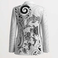 New Zealand Sea Animals with Maori Tribal Tattoo Blazer White Color