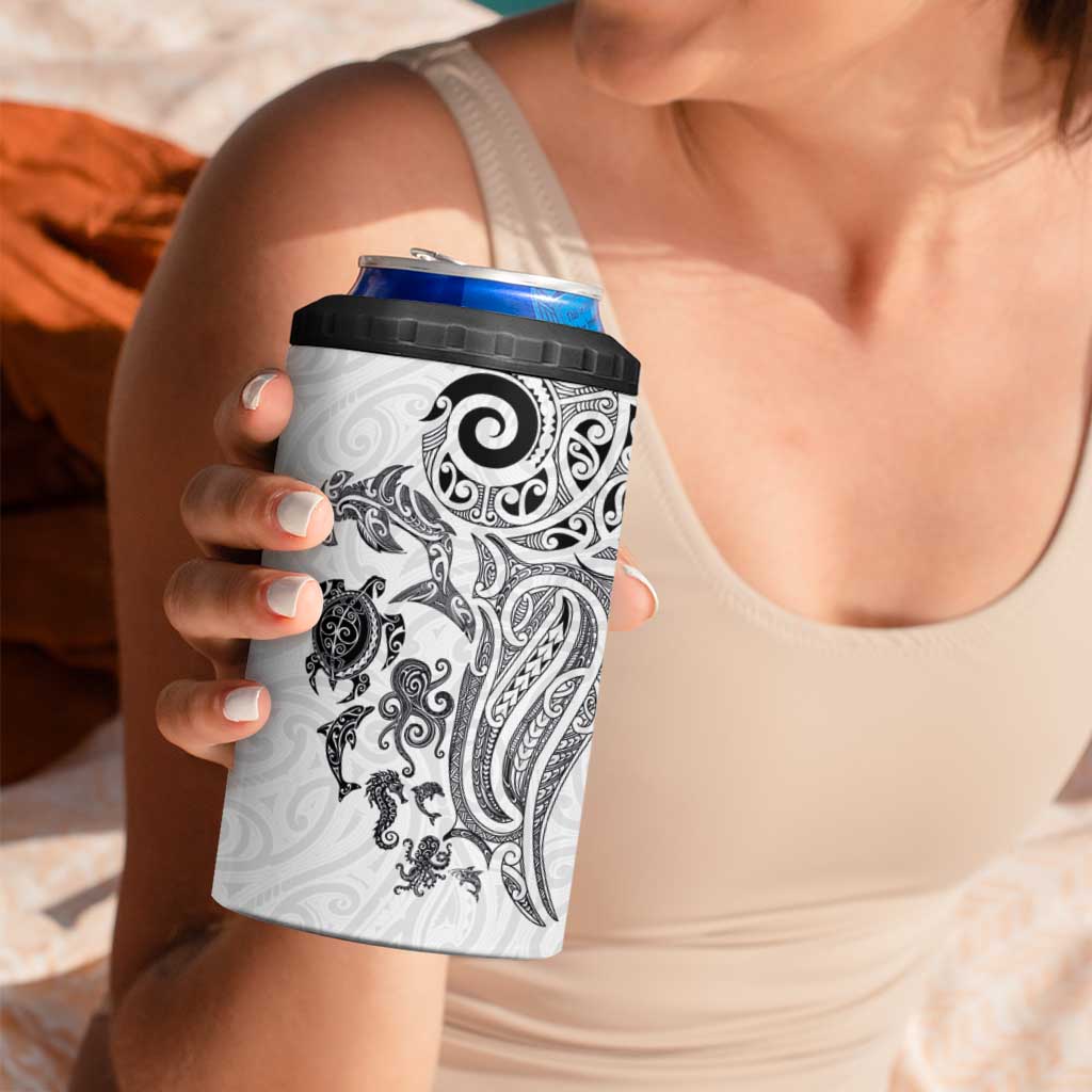 New Zealand Sea Animals with Maori Tribal Tattoo 4 in 1 Can Cooler Tumbler White Color