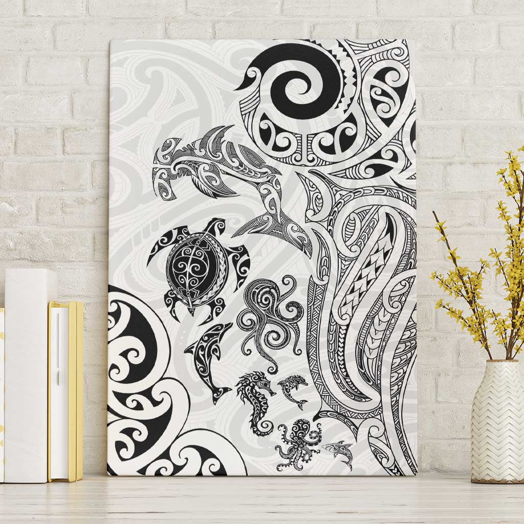 New Zealand Sea Animals with Maori Tribal Tattoo Canvas Wall Art White Color LT03 Without Frame White - Polynesian Pride