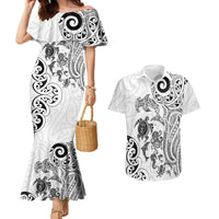 New Zealand Sea Animals with Maori Tribal Tattoo Couples Matching Mermaid Dress and Hawaiian Shirt White Color LT03 White - Polynesian Pride