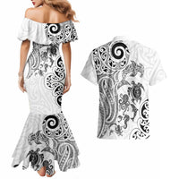 New Zealand Sea Animals with Maori Tribal Tattoo Couples Matching Mermaid Dress and Hawaiian Shirt White Color LT03 - Polynesian Pride