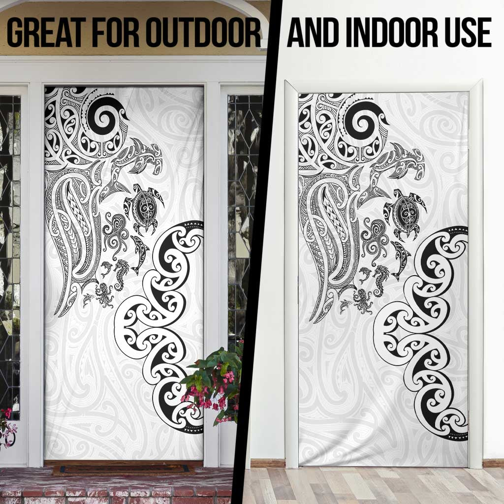 New Zealand Sea Animals with Maori Tribal Tattoo Door Cover White Color