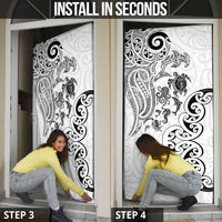 New Zealand Sea Animals with Maori Tribal Tattoo Door Cover White Color