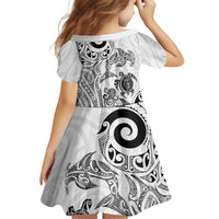 New Zealand Sea Animals with Maori Tribal Tattoo Family Matching Off Shoulder Maxi Dress and Hawaiian Shirt White Color LT03 - Polynesian Pride
