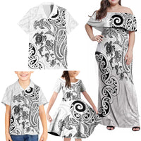 New Zealand Sea Animals with Maori Tribal Tattoo Family Matching Off Shoulder Maxi Dress and Hawaiian Shirt White Color LT03 - Polynesian Pride
