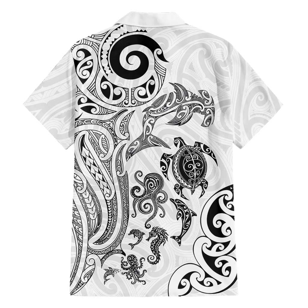 New Zealand Sea Animals with Maori Tribal Tattoo Family Matching Off Shoulder Maxi Dress and Hawaiian Shirt White Color LT03 - Polynesian Pride