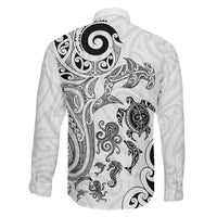 New Zealand Sea Animals with Maori Tribal Tattoo Family Matching Off Shoulder Maxi Dress and Hawaiian Shirt White Color LT03 - Polynesian Pride