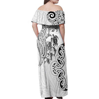 New Zealand Sea Animals with Maori Tribal Tattoo Family Matching Off Shoulder Maxi Dress and Hawaiian Shirt White Color LT03 - Polynesian Pride