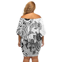 New Zealand Sea Animals with Maori Tribal Tattoo Family Matching Off Shoulder Short Dress and Hawaiian Shirt White Color LT03 - Polynesian Pride