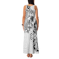 New Zealand Sea Animals with Maori Tribal Tattoo Family Matching Tank Maxi Dress and Hawaiian Shirt White Color