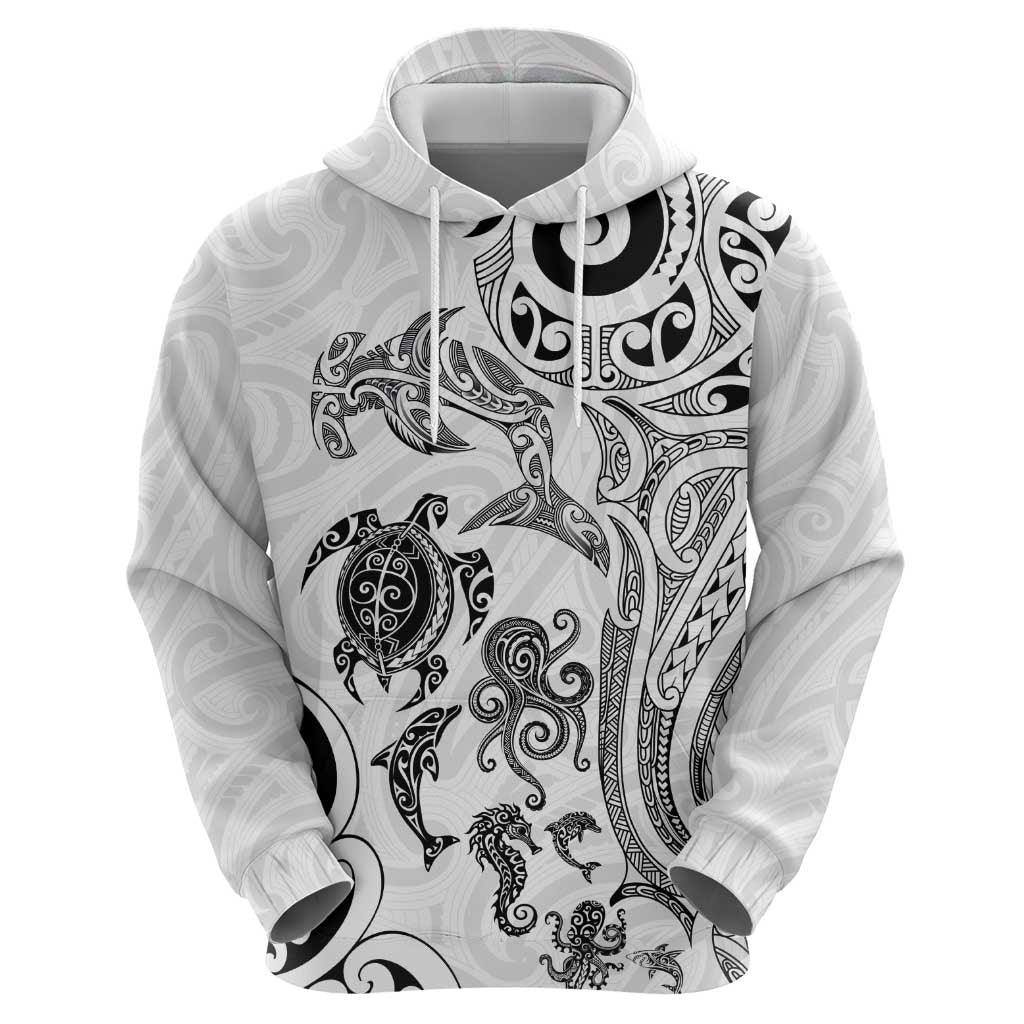 New Zealand Sea Animals with Maori Tribal Tattoo Hoodie White Color