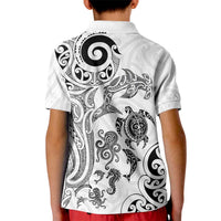 New Zealand Sea Animals with Maori Tribal Tattoo Kid Polo Shirt White Color LT03 - Polynesian Pride