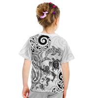 New Zealand Sea Animals with Maori Tribal Tattoo Kid T Shirt White Color