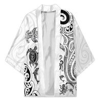 New Zealand Sea Animals with Maori Tribal Tattoo Kimono White Color LT03 Unisex White - Polynesian Pride
