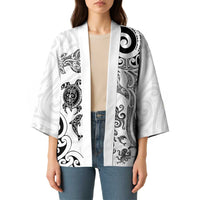 New Zealand Sea Animals with Maori Tribal Tattoo Kimono White Color LT03 - Polynesian Pride