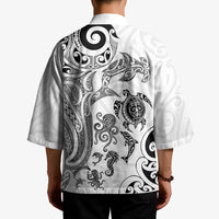 New Zealand Sea Animals with Maori Tribal Tattoo Kimono White Color LT03 - Polynesian Pride
