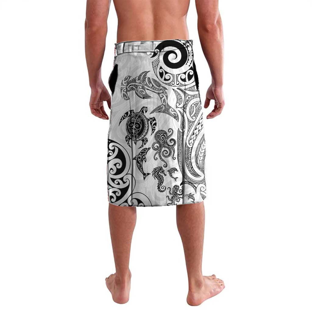 New Zealand Sea Animals with Maori Tribal Tattoo Lavalava White Color LT03 - Polynesian Pride