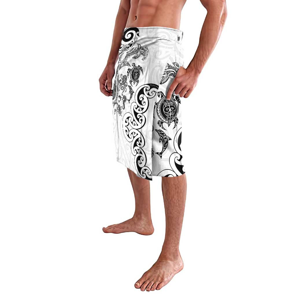 New Zealand Sea Animals with Maori Tribal Tattoo Lavalava White Color LT03 - Polynesian Pride