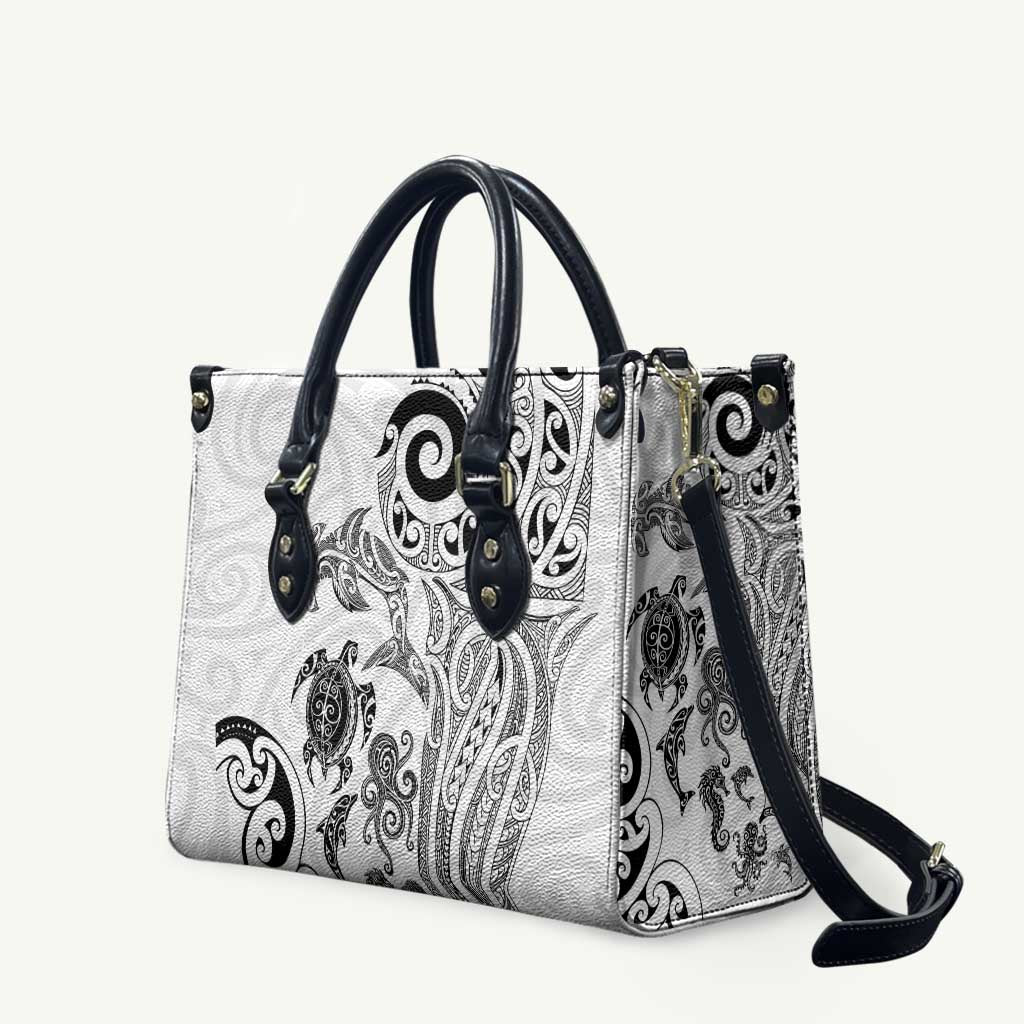 New Zealand Sea Animals with Maori Tribal Tattoo Leather Bag White Color LT03 White - Polynesian Pride