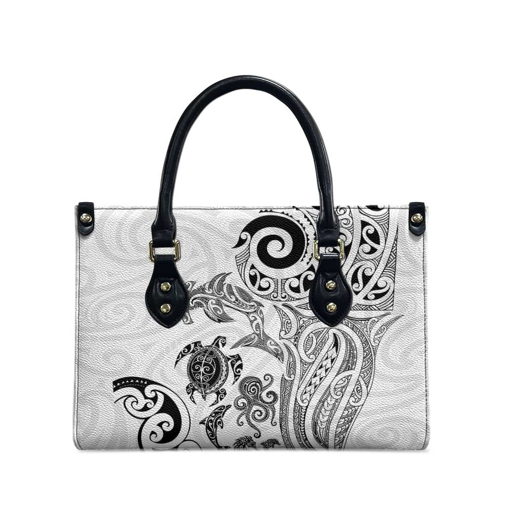 New Zealand Sea Animals with Maori Tribal Tattoo Leather Bag White Color LT03 - Polynesian Pride