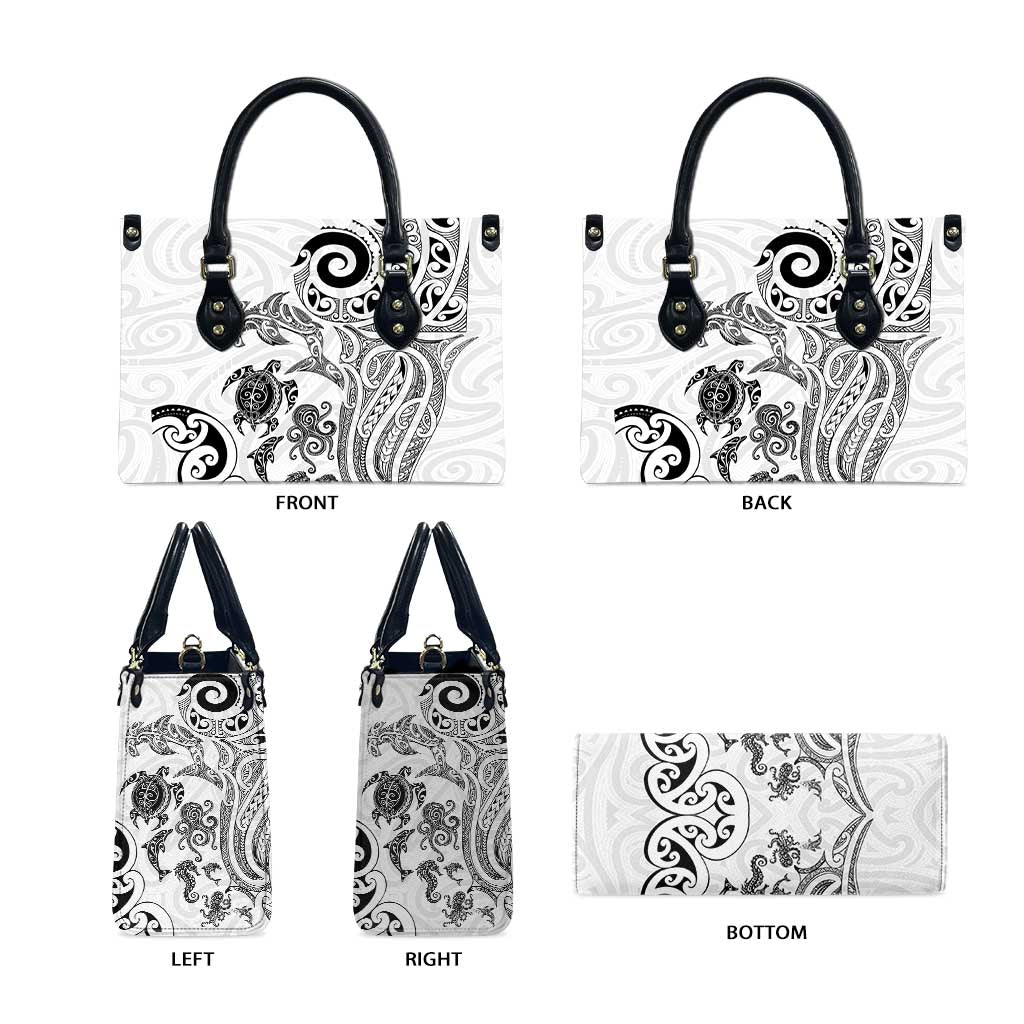 New Zealand Sea Animals with Maori Tribal Tattoo Leather Bag White Color LT03 - Polynesian Pride