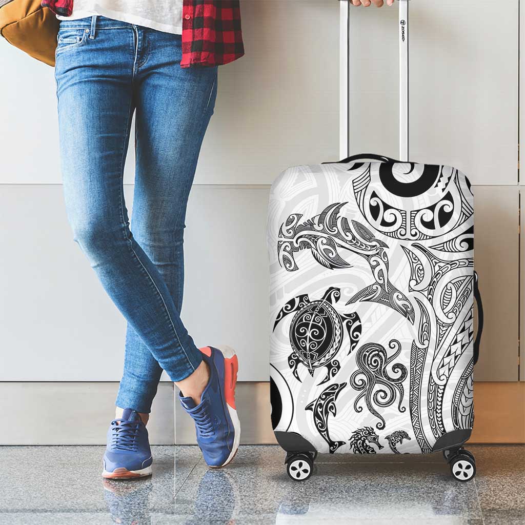 New Zealand Sea Animals with Maori Tribal Tattoo Luggage Cover White Color