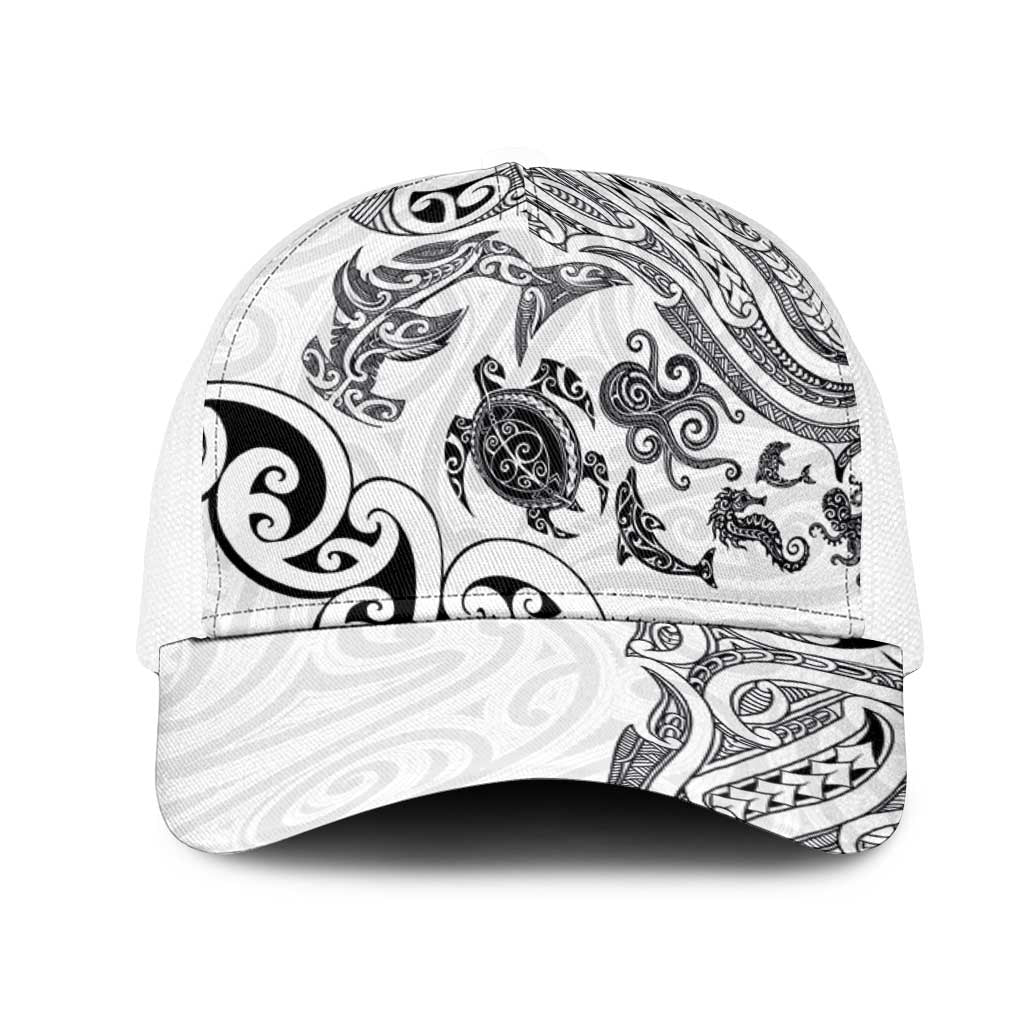 New Zealand Sea Animals with Maori Tribal Tattoo Mesh Trucker Cap White Color LT03 One Size White White - Polynesian Pride