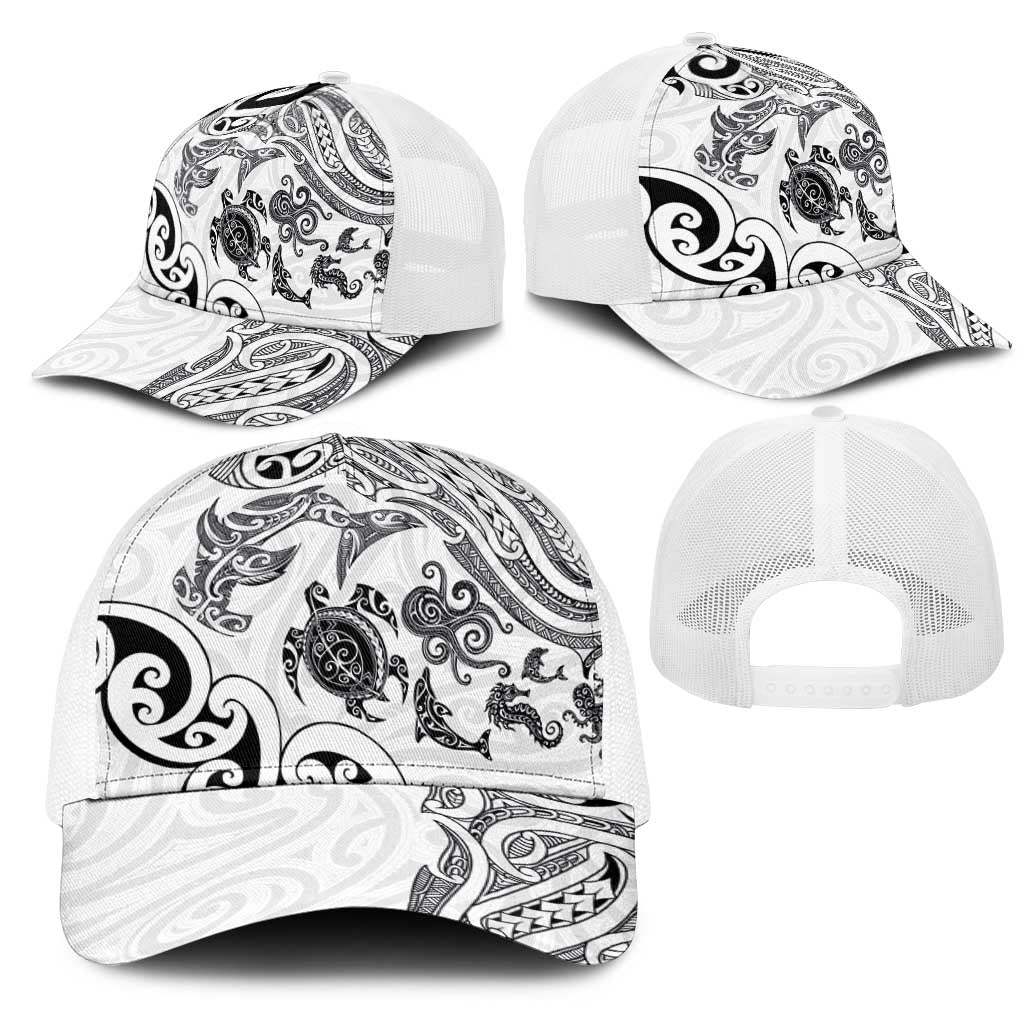 New Zealand Sea Animals with Maori Tribal Tattoo Mesh Trucker Cap White Color LT03 - Polynesian Pride