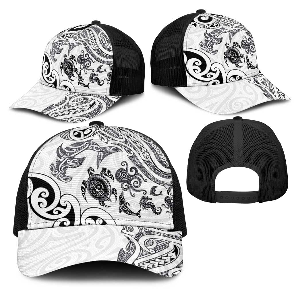New Zealand Sea Animals with Maori Tribal Tattoo Mesh Trucker Cap White Color LT03 - Polynesian Pride
